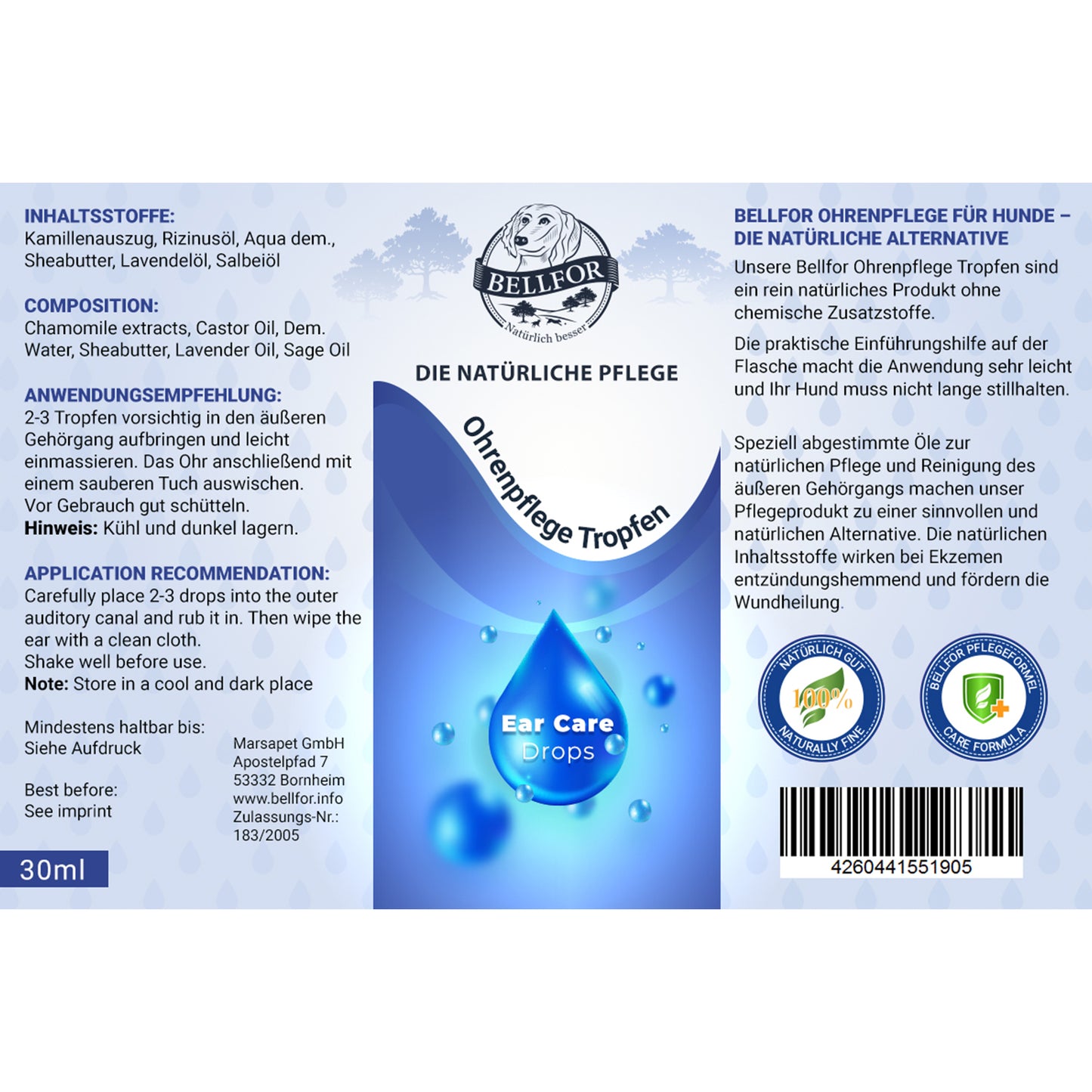 Ohrenpflege Tropfen für Hunde - 30ml