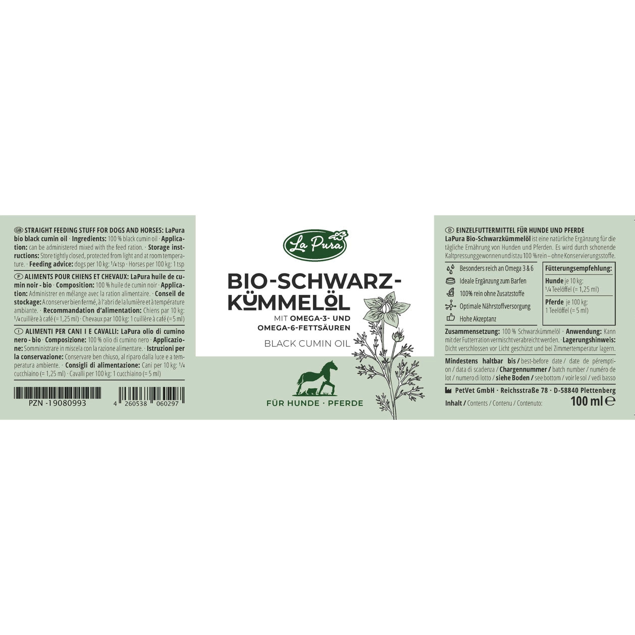 LaPura Bio-Schwarz-Kümmelöl - für Hunde und Pferde
