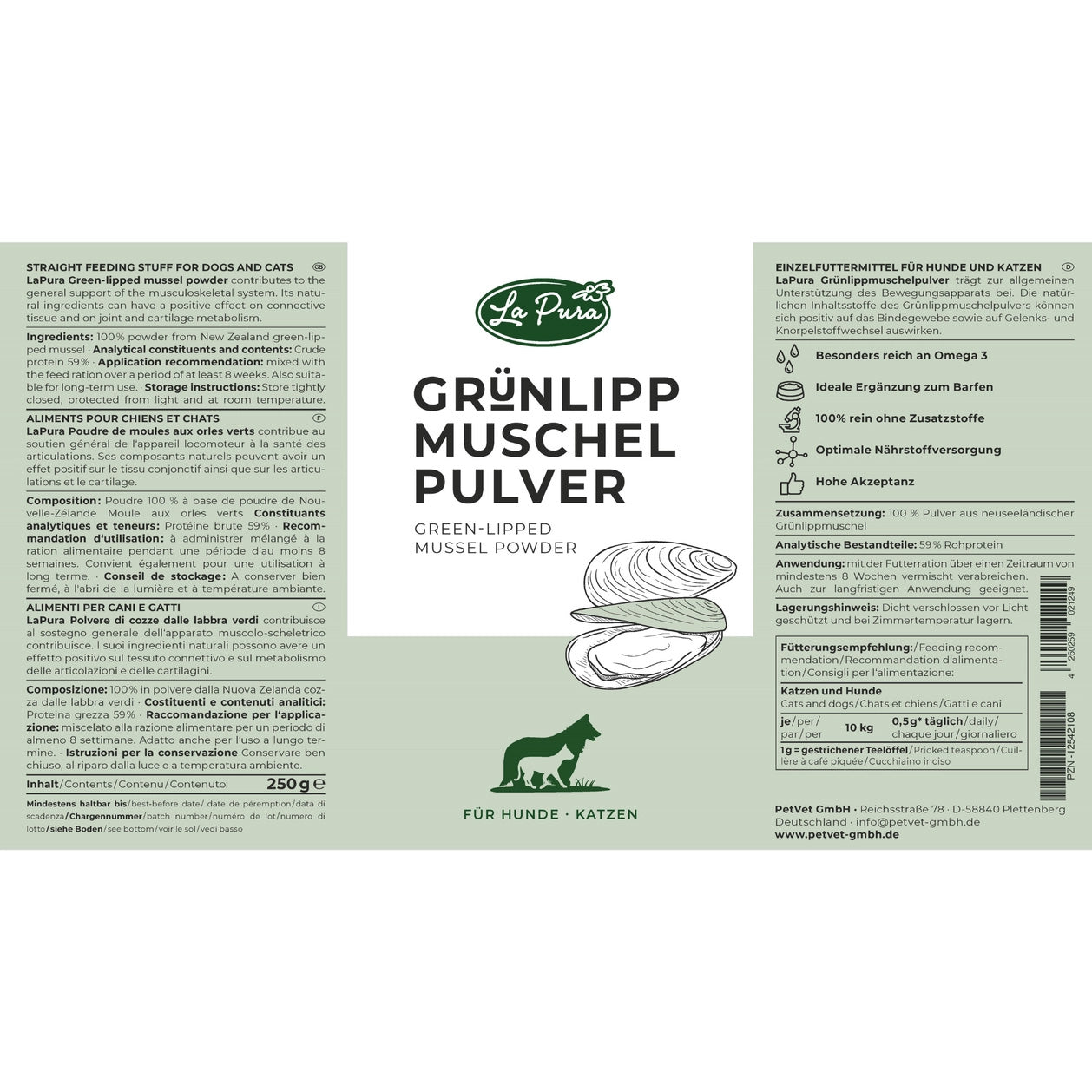 LaPura Grünlippmuschelpulver 250g - für Hunde und Katzen